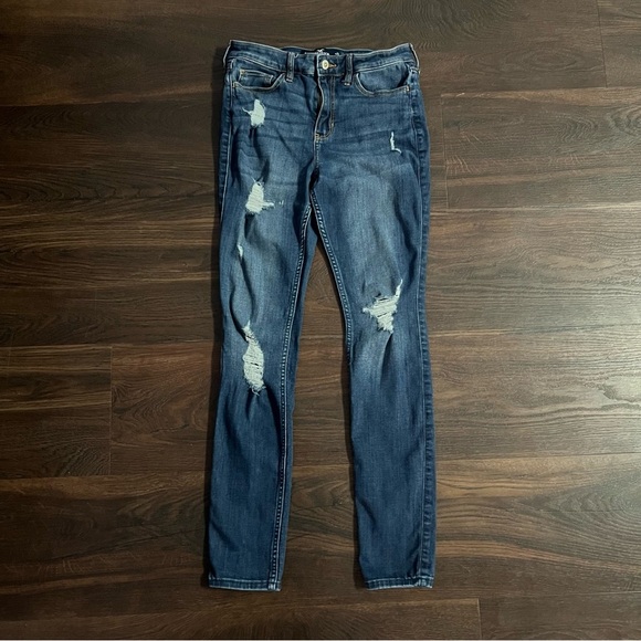 Hollister High Rise Super Skinny Ripped Jeans Size 5R 27x30 Medium Wash Stretch - Picture 1 of 10